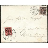 1897  SEP. 7 Cover sent from Chinkiang to Hamburg, Germany franked on front with surch. 2c on 3c Re...